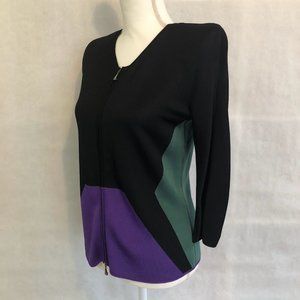 Giorgio Armani Women's Size 44 Knit Colorblock Zip Black Purple Green Jacket